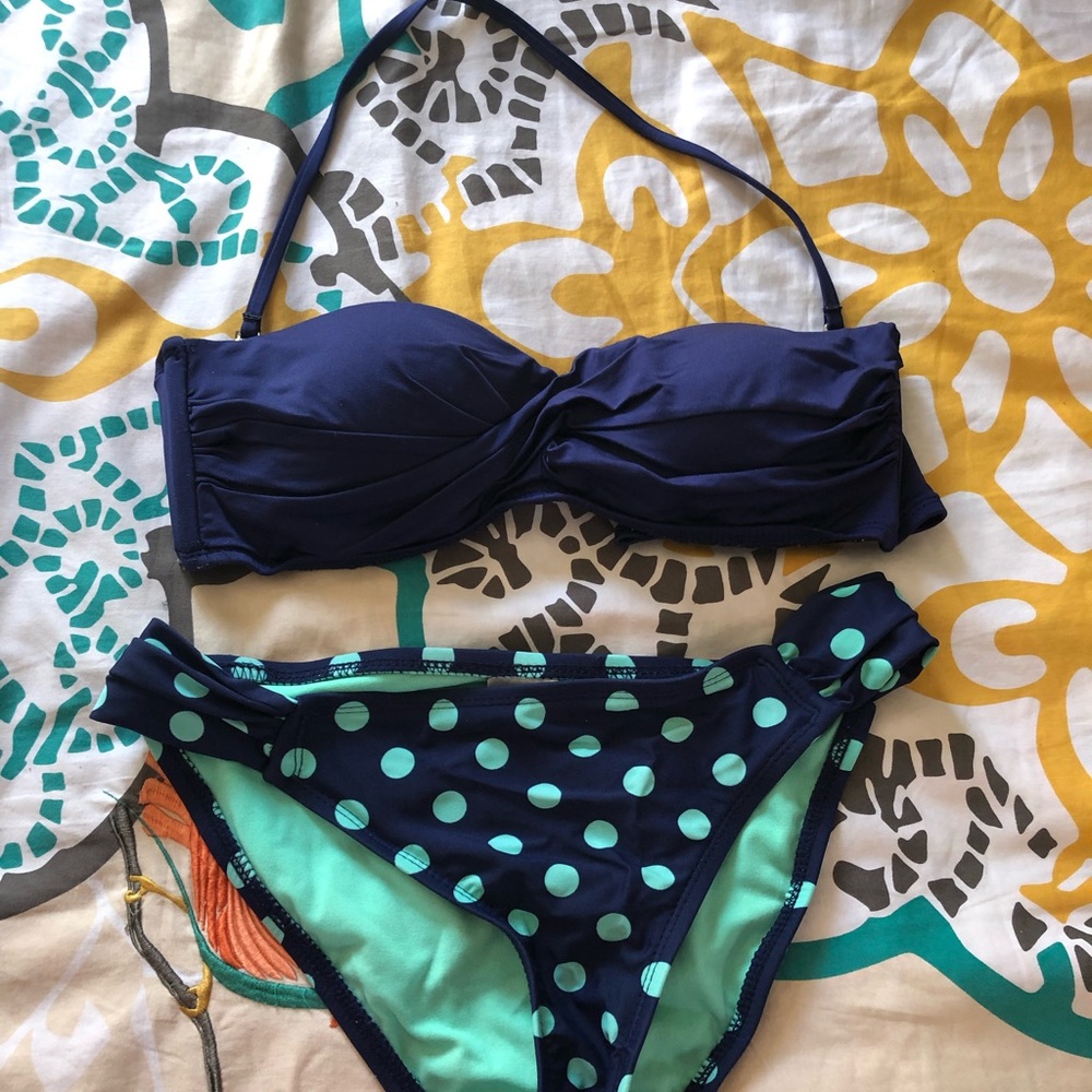 Blue poke-a-dote bikini